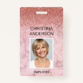Rose Gold Glitzer Mitarbeiter Name Foto Corporate Ausweis (Vorderseite)