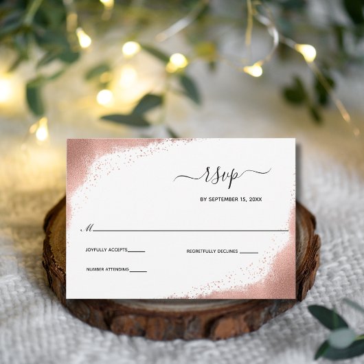 Rose Gold Glitzer Moderne Elegante Hochzeit RSVP Karte