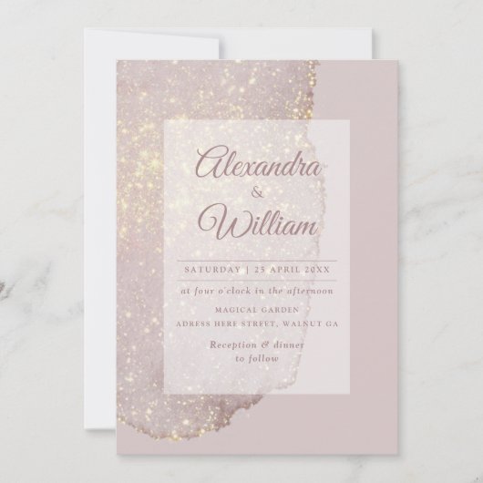 Rose Gold Glitzer Moderne Gold Dusty Rose Hochzeit Einladung (Vorderseite)