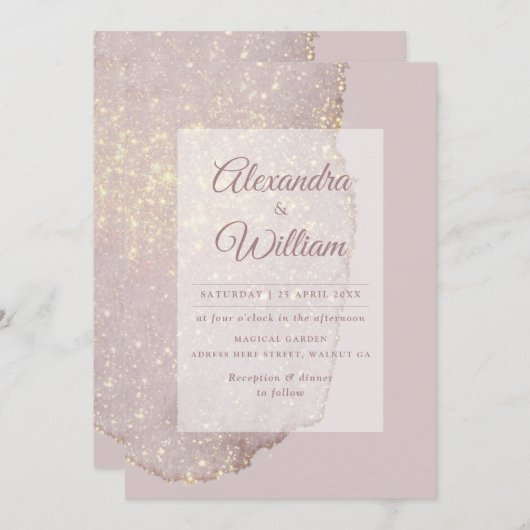 Rose Gold Glitzer Moderne Gold Dusty Rose Hochzeit Einladung (Vorne/Hinten)