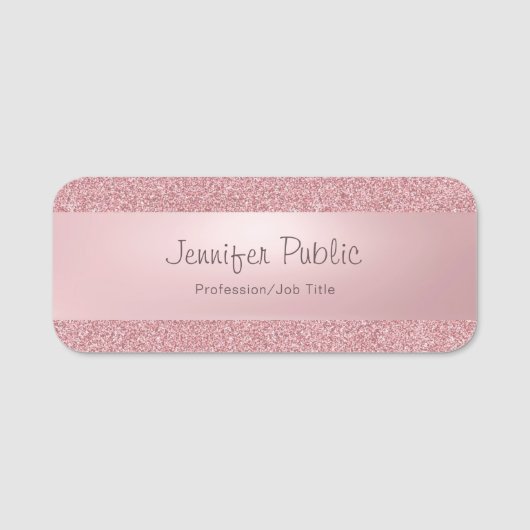 Rose Gold Glitzer Moderne, kalligraphische Skriptb Namensschild (Vorderseite)