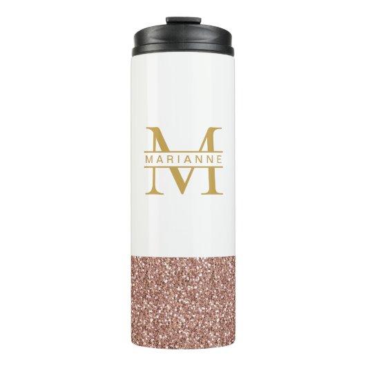 Rose Gold Glitzer Moderner Minimal Thermosbecher (Vorderseite)