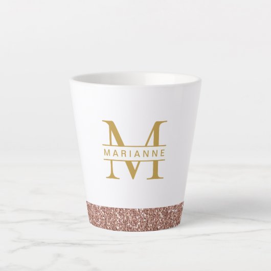 Rose Gold Glitzer Modernes Minimales Monogramm Milchtasse (Vorderseite)