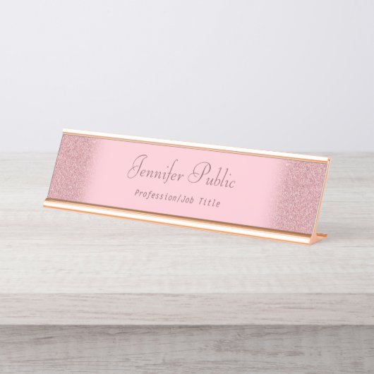 Rose Gold Glitzer Modernes Template Beruflich Schreibtischnamensplakette (Vorderseite )