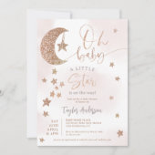 Rose Gold Glitzer Mondsterne Wolken oh Babydusche Einladung (Vorderseite)