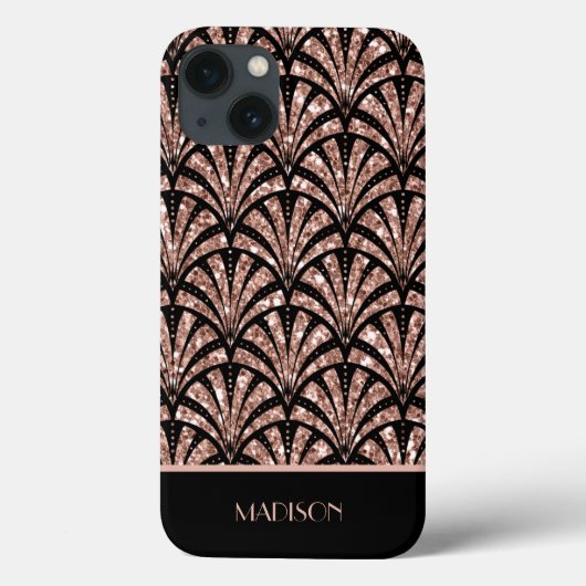 Rose Gold Glitzer Monogram Art Deco Muster Case M (Rückseite)
