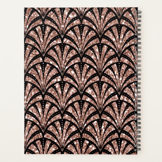 Rose Gold Glitzer Monogram Art Deco Muster Planer (Rückseite)