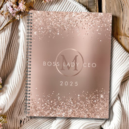 Rose Gold Glitzer Monogram Boss Lady 2025 Planer