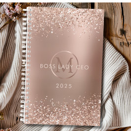Rose Gold Glitzer Monogram Boss Lady 2025 Planer