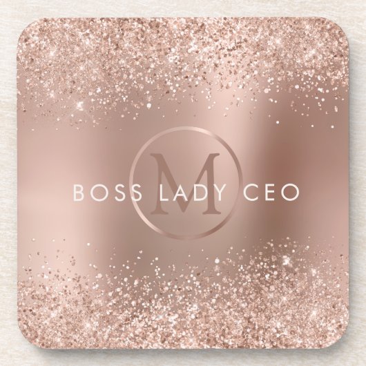 Rose Gold Glitzer Monogram Boss Lady CEO Getränkeuntersetzer (Vorderseite)