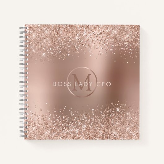 Rose Gold Glitzer Monogram Boss Lady Notizblock (Vorderseite)