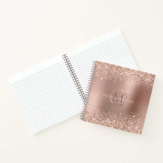 Rose Gold Glitzer Monogram Boss Lady Notizblock (Innenseite)