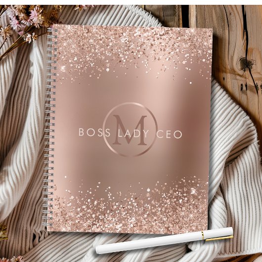 Rose Gold Glitzer Monogram Boss Lady Notizblock