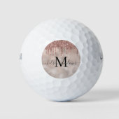 Rose Gold Glitzer Monogram Calligrafy Script Name Golfball (Vorderseite)