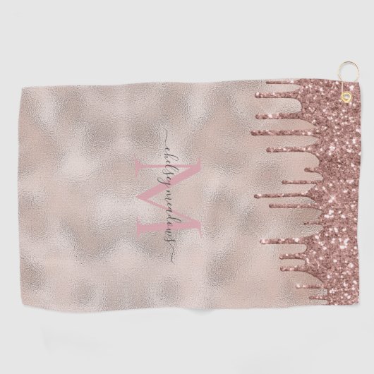 Rose Gold Glitzer Monogram Calligrafy Script Name Golfhandtuch (Horizontal)