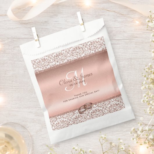 Rose Gold Glitzer Monogram Elegant Wedding Geschenktütchen (Ausgeschnitten)