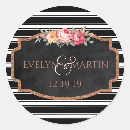 Rose Gold Glitzer Monogram Floral Gastgeschenk Hoc Runder Aufkleber (Vorderseite)