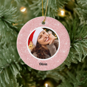 Rose Gold Glitzer Monogram   Girly Modern FOTO Keramik Ornament