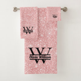 Rose Gold Glitzer Monogram | Girly Modern Sparkle Badhandtuch Set