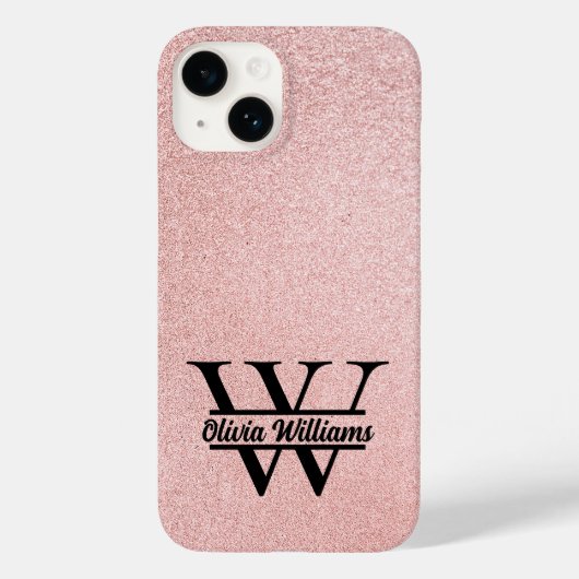 Rose Gold Glitzer Monogram | Girly Modern Sparkle Case-Mate iPhone Hülle (Rückseite)