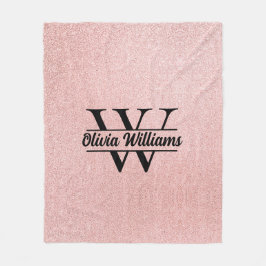 Rose Gold Glitzer Monogram | Girly Modern Sparkle Fleecedecke