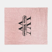 Rose Gold Glitzer Monogram | Girly Modern Sparkle Fleecedecke (Vorderseite (Horizontal))