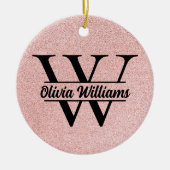 Rose Gold Glitzer Monogram | Girly Modern Sparkle Keramik Ornament (Vorne)