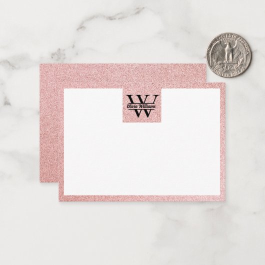 Rose Gold Glitzer Monogram | Girly Modern Sparkle Mitteilungskarte (Vorderseite/Rückseite Beispiel)