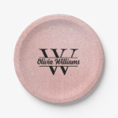 Rose Gold Glitzer Monogram | Girly Modern Sparkle Pappteller (Vorderseite)
