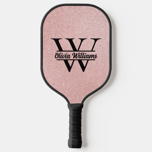 Rose Gold Glitzer Monogram | Girly Modern Sparkle Pickleball Schläger (Rückseite)