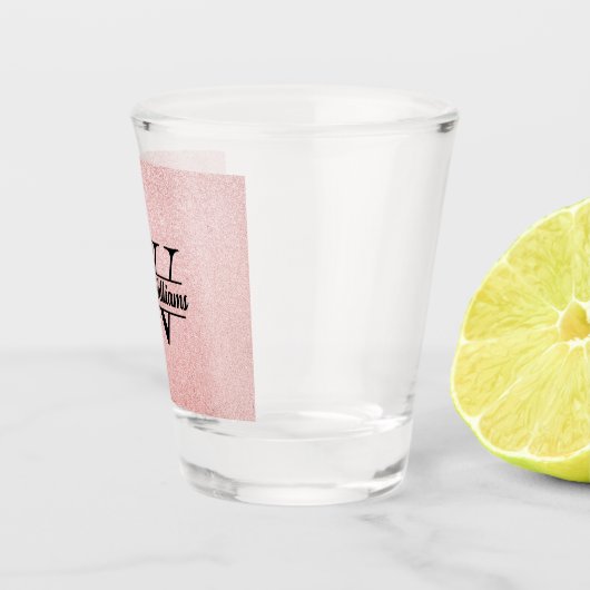 Rose Gold Glitzer Monogram | Girly Modern Sparkle Schnapsglas (Rechts)