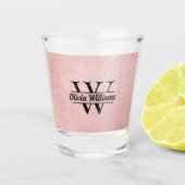 Rose Gold Glitzer Monogram | Girly Modern Sparkle Schnapsglas (Vorderseite)