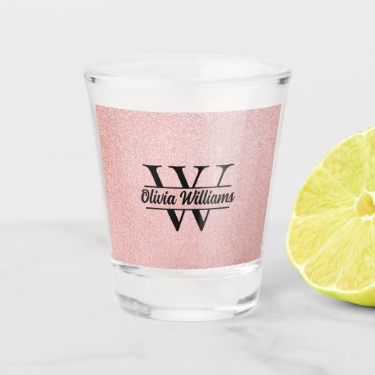 Rose Gold Glitzer Monogram | Girly Modern Sparkle Schnapsglas (Vorderseite)