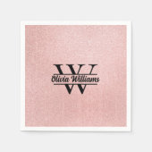 Rose Gold Glitzer Monogram | Girly Modern Sparkle Serviette (Vorderseite)