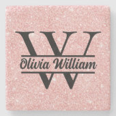 Rose Gold Glitzer Monogram | Girly Modern Sparkle Steinuntersetzer (Vorderseite)