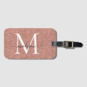 Rose Gold Glitzer Monogram Girly Script Sparkle Gepäckanhänger (Vorderseite (Horizontal))