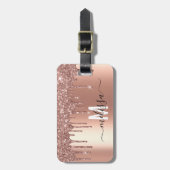Rose Gold Glitzer Monogram Handgeschriebenes Skrip Gepäckanhänger (Vorderseite vertikal)