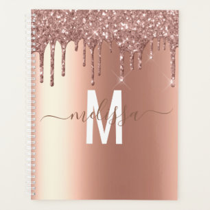 Rose Gold Glitzer Monogram Handgeschriebenes Skrip Planer
