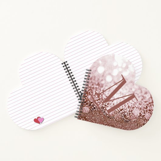 Rose Gold Glitzer Monogram Heart Shaped Notizblock (Innenseite)