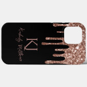 Rose Gold Glitzer Monogram Initials auf Black Case-Mate iPhone Hülle (Rückseite (Horizontal))