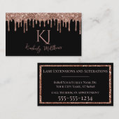 Rose Gold Glitzer Monogram Initials auf Black Visitenkarte (Vorne/Hinten)