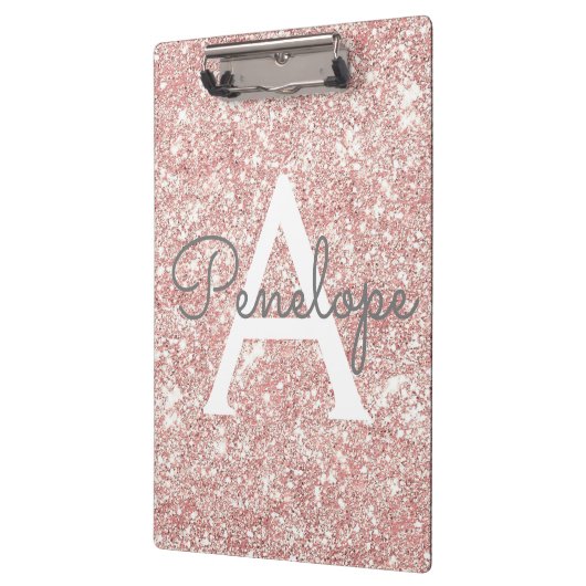 Rose Gold Glitzer Monogram Klemmbrett (Links)