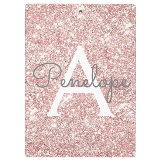 Rose Gold Glitzer Monogram Klemmbrett (Rückseite)