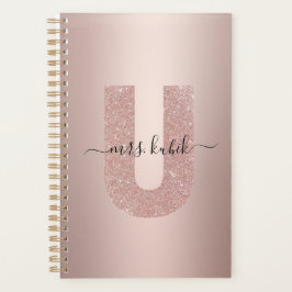 Rose Gold Glitzer Monogram Lehrer Planer