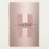Rose Gold Glitzer Monogram Lehrer Planer (Vorderseite)