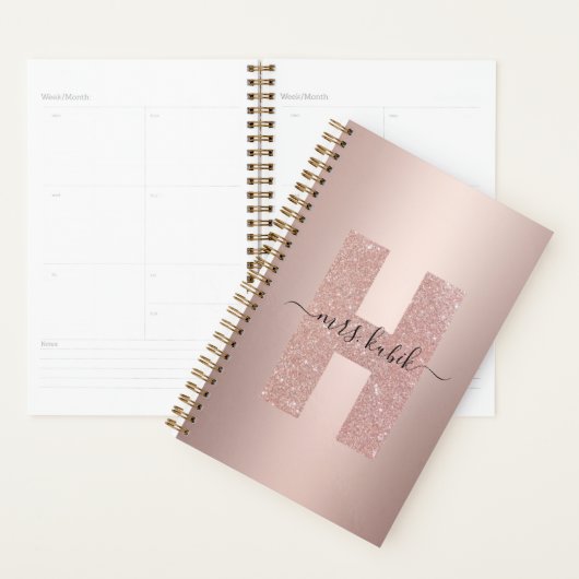 Rose Gold Glitzer Monogram Lehrer Planer (Anzeige)