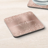 Rose Gold Glitzer Monogram Logo Getränkeuntersetzer (Linke Seite)