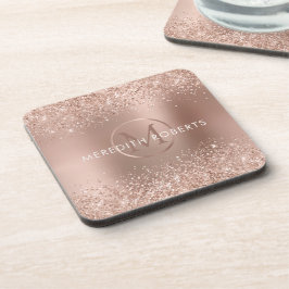 Rose Gold Glitzer Monogram Logo Getränkeuntersetzer