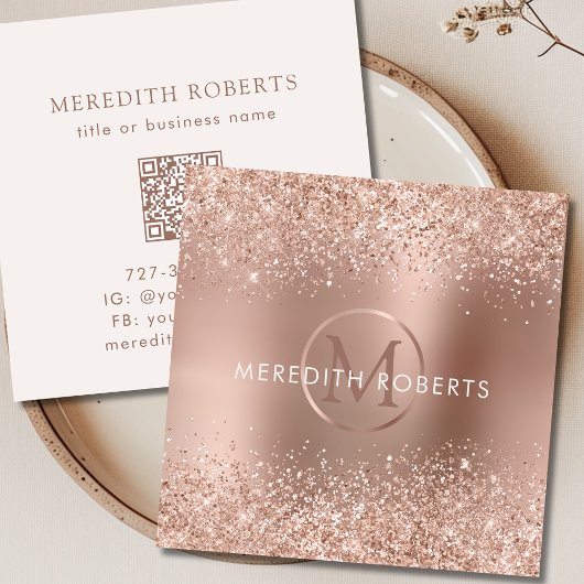Rose Gold Glitzer Monogram Logo Quadratische Visitenkarte