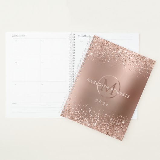 Rose Gold Glitzer Monogram Name 2026 Planer (Anzeige)